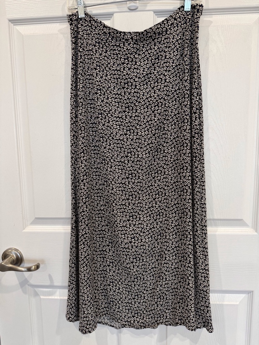Reformation Micro Floral A line Maxi Skirt black white blue back zipper